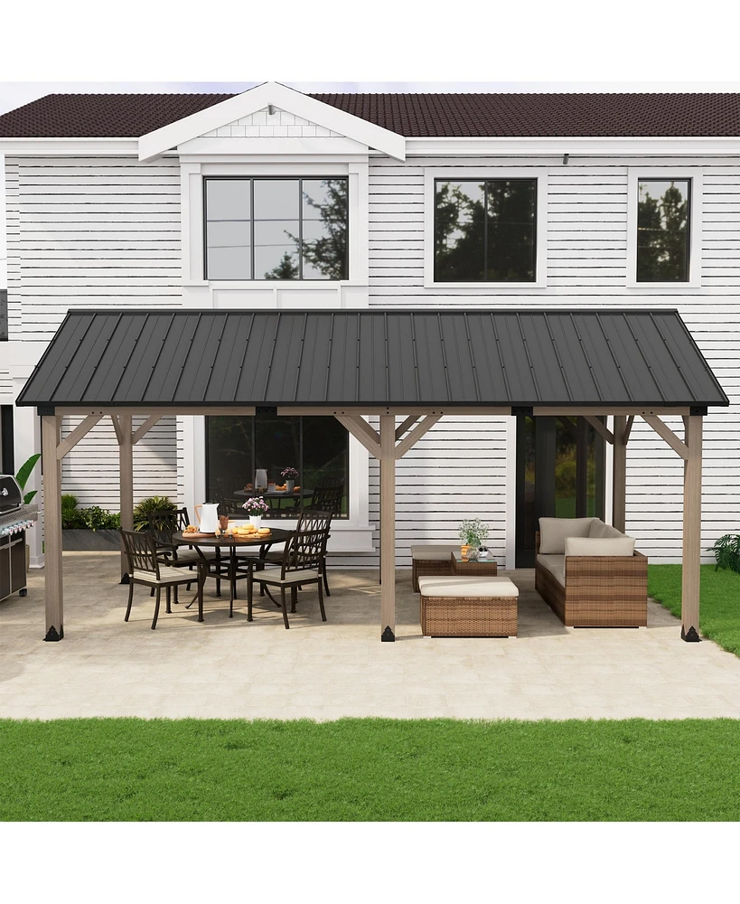 Mondawe 12 x 20 ft. Wood Gazebo Cedar Framed Wooden Gazebo with Curtain and Netting - Greenwich Serie