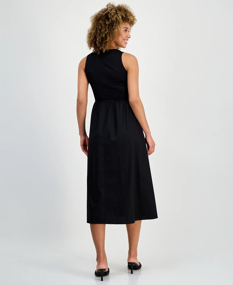 Anne Klein Women's Sleeveless Mixed-Media Midi Dress