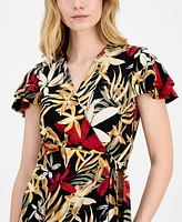 Anne Klein Women's Faux-Wrap Flutter-Sleeve Print Dress