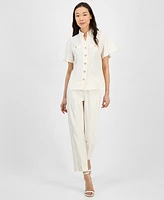 Anne Klein Women's Mandarin-Collar Button-Front Blouse