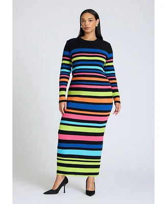 Eloquii Women's Variegated Stripe Maxi Dress