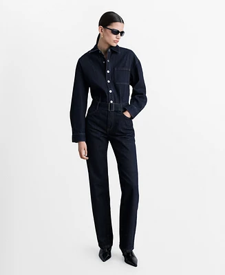 Mango Women's Denim Belted Jumpsuit