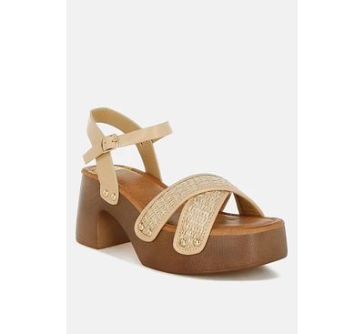 Qasa Studded Raffia Clog Sandals