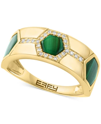 Effy Malachite & Diamond (1/10 ct. t.w.) Hexagon Band in Gold Plated Silver