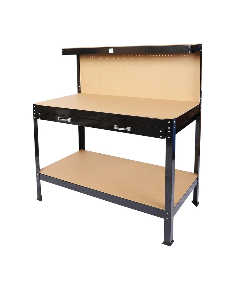 Steel Workbench Tool Storage Work Bench Workshop Tools Table W/Drawer and Peg Board 63"