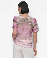 Dkny Women's Printed Puff-Shoulder Blouse