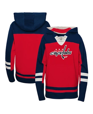 Outerstuff Big Boys and Girls Red Washington Capitals Revisited Lace-Up V-neck Pullover Hoodie