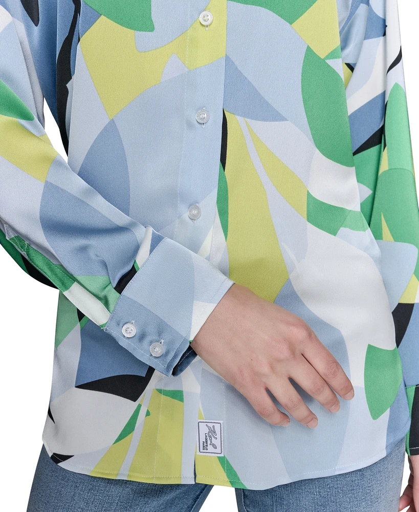 Karl Lagerfeld Paris Petite Printed Button-Front Shirt