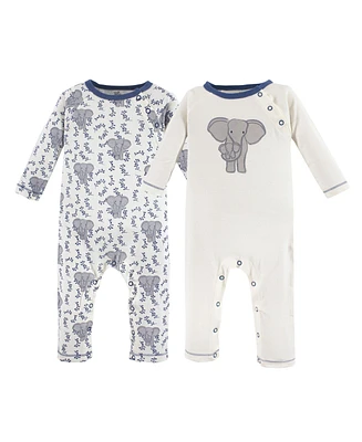 Touched by Nature Baby Boys Cotton Coveralls 2pk, Elephant
