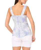 Vince Camuto Women's Tropical-Print Square-Neck Smocked-Back Sleeveless Top