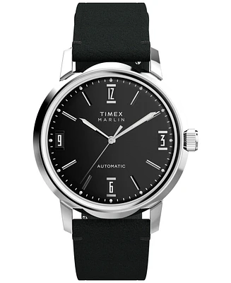 Timex Men's Mechanical Automatic Black Leather Strap Watch, 40mm