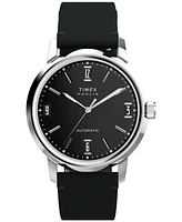 Timex Men's Mechanical Automatic Black Leather Strap Watch, 40mm