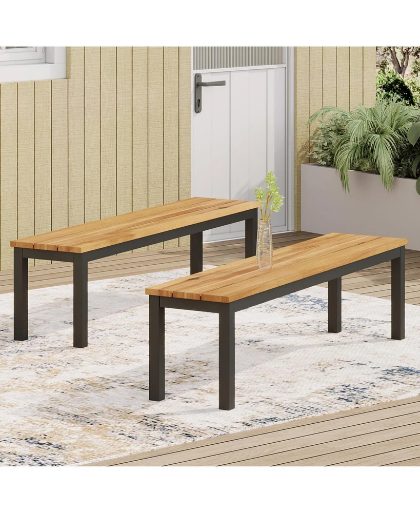 Modern Acacia Wood & Metal Outdoor Bench - 63 Inch