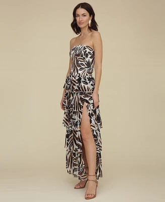 Avec Les Filles Women's Printed Smocked-Bodice Ruffle-Tiered Maxi Dress