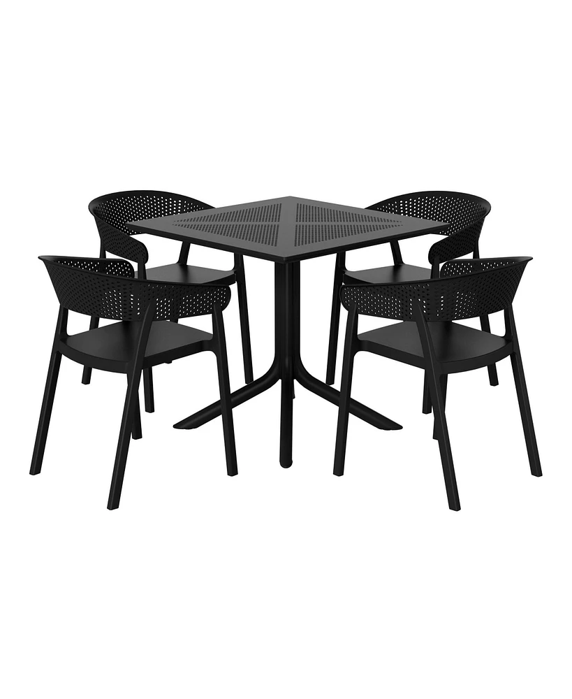 5-Piece Modern Patio Square Dining Table Set with Stackable Chairs