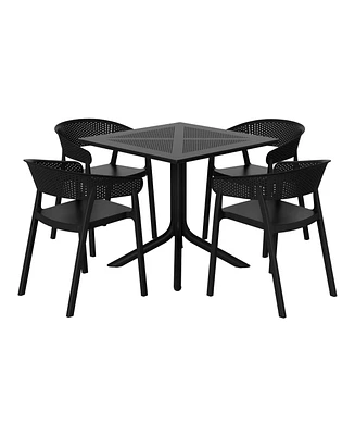 5-Piece Modern Patio Square Dining Table Set with Stackable Chairs