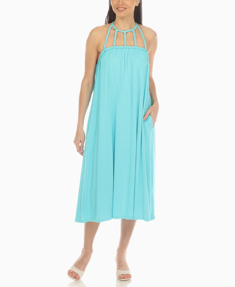 White Mark Women's Braided Strap Midi Dress