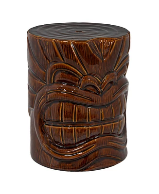 Tropical Wood-Look Tiki Head Decorative Ceramic Garden Stool - 17"