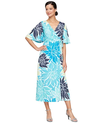 Sl Fashions Women's Printed Faux-Wrap Short-Sleeve Dress