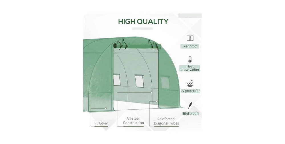 26.2 ft x 9.7 ft Outdoor Walk-in Greenhouse with Green Pe Cover and Steel Frame