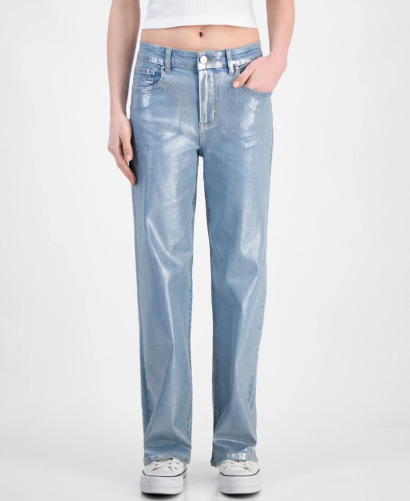 Superjene Juniors' Metallic Coated Wide-Leg Jeans