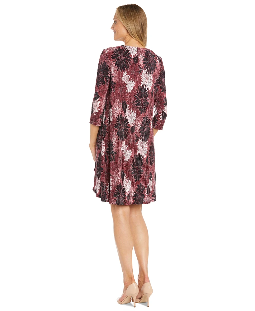 R & M Richards Women's Flyaway-Airbrush Puff-Print Jacket Necklace Dress