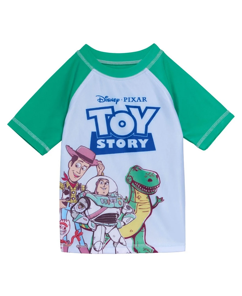 Toy Story Toddler Boys Disney Pixar Pullover Rash Guard and Swim Trunks Outfit Set