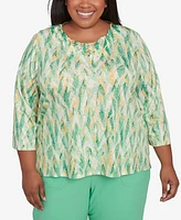 Alfred Dunner Plus Rise and Shine Bright Textured Strokes Embellished Top
