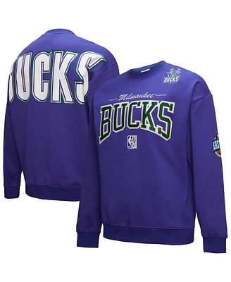 Mitchell & Ness Men's Purple Milwaukee Bucks Hardwood Classics There Back 2.0 Vintage Pullover Sweatshirt
