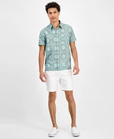 Sun + Stone Men's Avon Short Sleeve Medallion Print Linen Blend Button-Front Shirt, Exclusively at Macy's