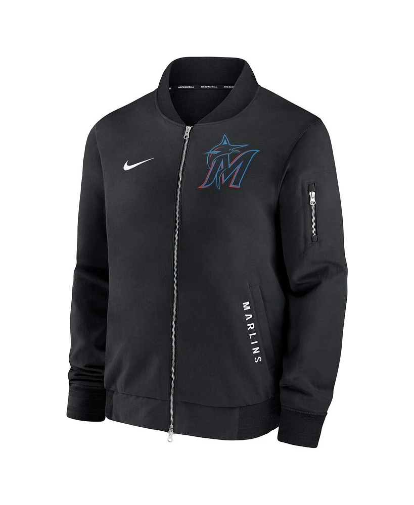 Nike Men's Black Miami Marlins Authentic Collection Dugout Full-Zip Bomber Jacket