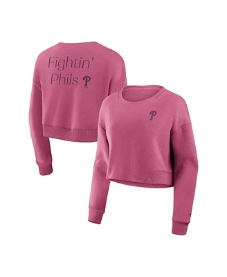 Fanatics Women's Pink Philadelphia Phillies Relax Studio Cropped Pullover Sweatshirt