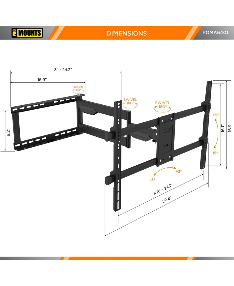 ProMounts Full Motion Indoor and Outdoor Tv Wall Mount For Tvs 32"