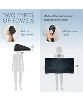Liba 2-Pack Microfiber Hair Towel Wrap Rectangle Twist for Women 24 x 48 Inches - Gray