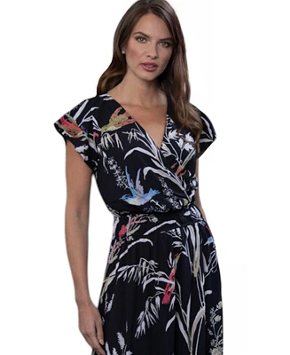 HotSquash London Women's Abstract Print Chiffon Faux Wrap Maxi Dress