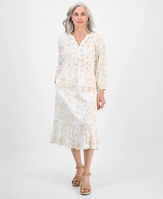 Style & Co Women's Printed Eyelet Tiered Skirt, Exclusively at Macy's