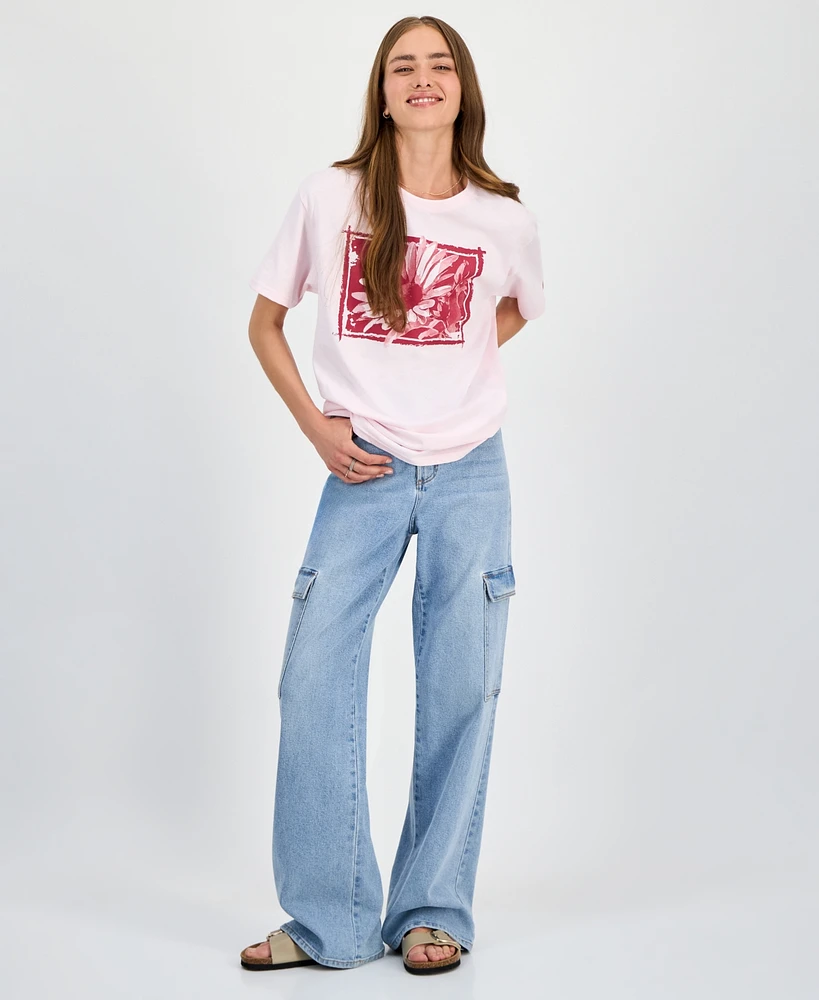 Rebellious One Juniors' Flower Art Graphic T-Shirt