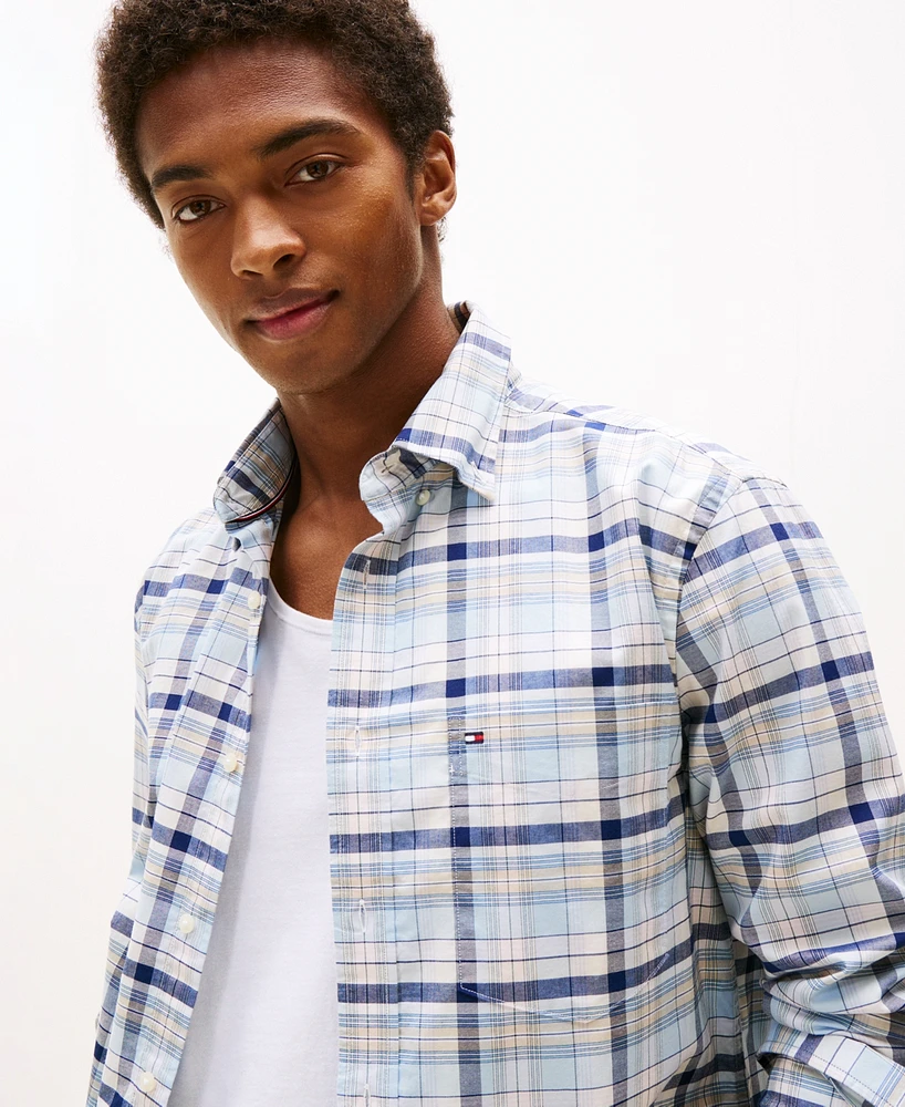 Tommy Hilfiger Men's Relaxed Fit Long Sleeve Multi Check Button-Down Oxford Shirt
