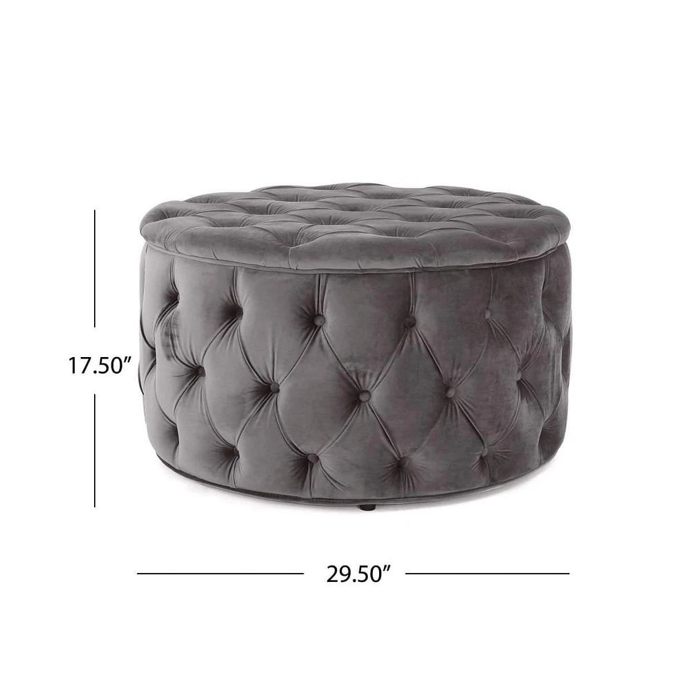 Round Velvet Ottoman Upholstered Footstool for Living Room or Bedroom Soft Polyester Fabric Comfortable Seating Option-The Pop Home