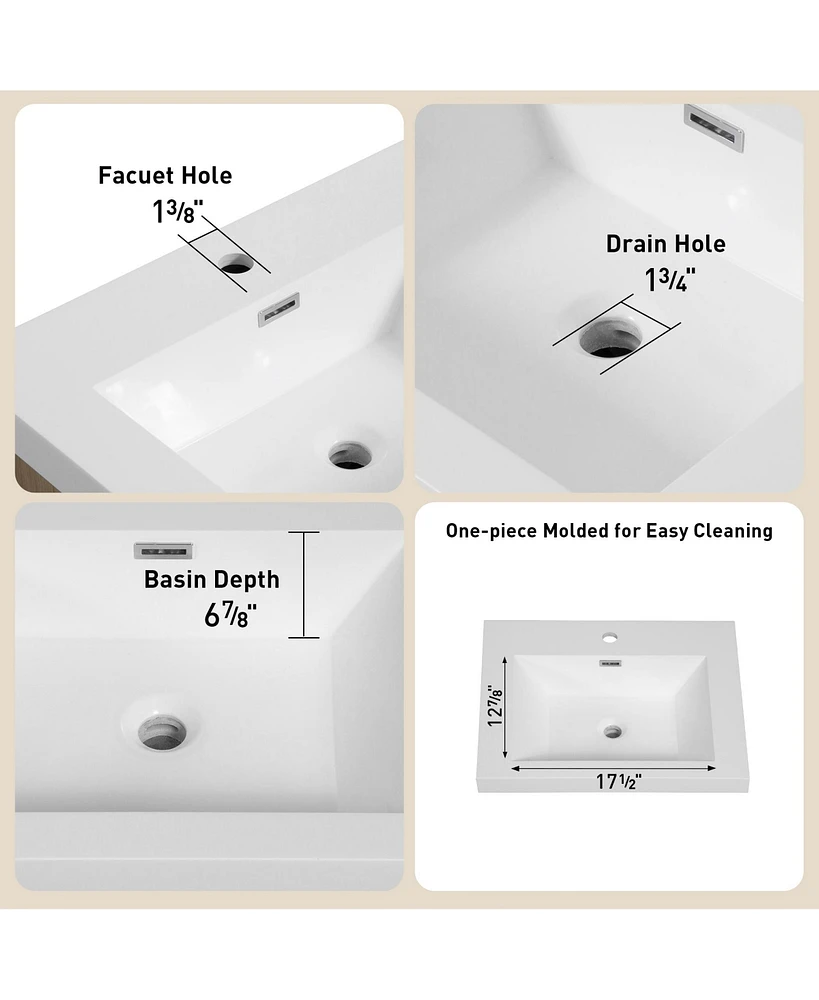 Casainc 24" Wall-Mounted Bathroom Vanity with Sink, Floating Storage Cabinet Stone Resin Countertop and Soft Close Drawers, Natural Oak