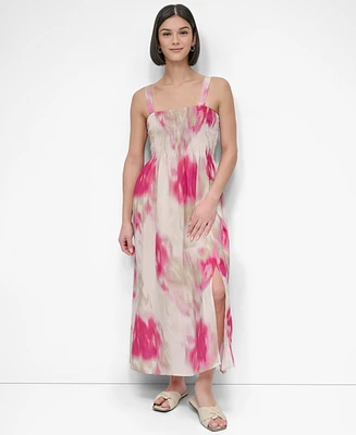 Dkny Women's Printed Rumpled Voile Smocked Dress