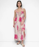 Dkny Women's Printed Rumpled Voile Smocked Dress