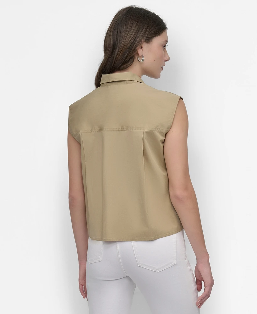 Dkny Women's Cotton Sleeveless Ladder-Trim Blouse