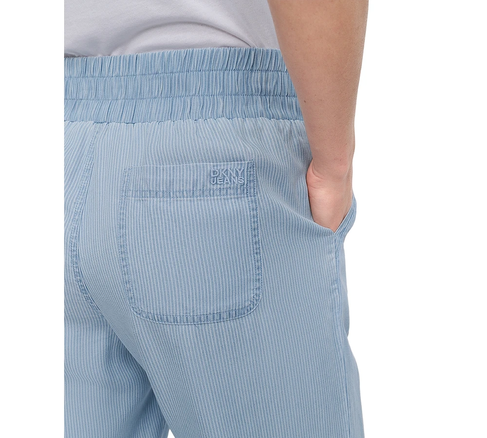 Dkny Jeans Petite Chambray Smocked-Waist Wide-Leg Pants