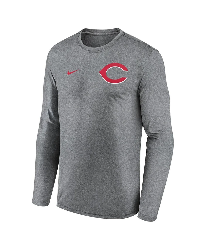Nike Men's Heather Charcoal Cincinnati Reds 2-Hit Legend Performance Long Sleeve T-Shirt