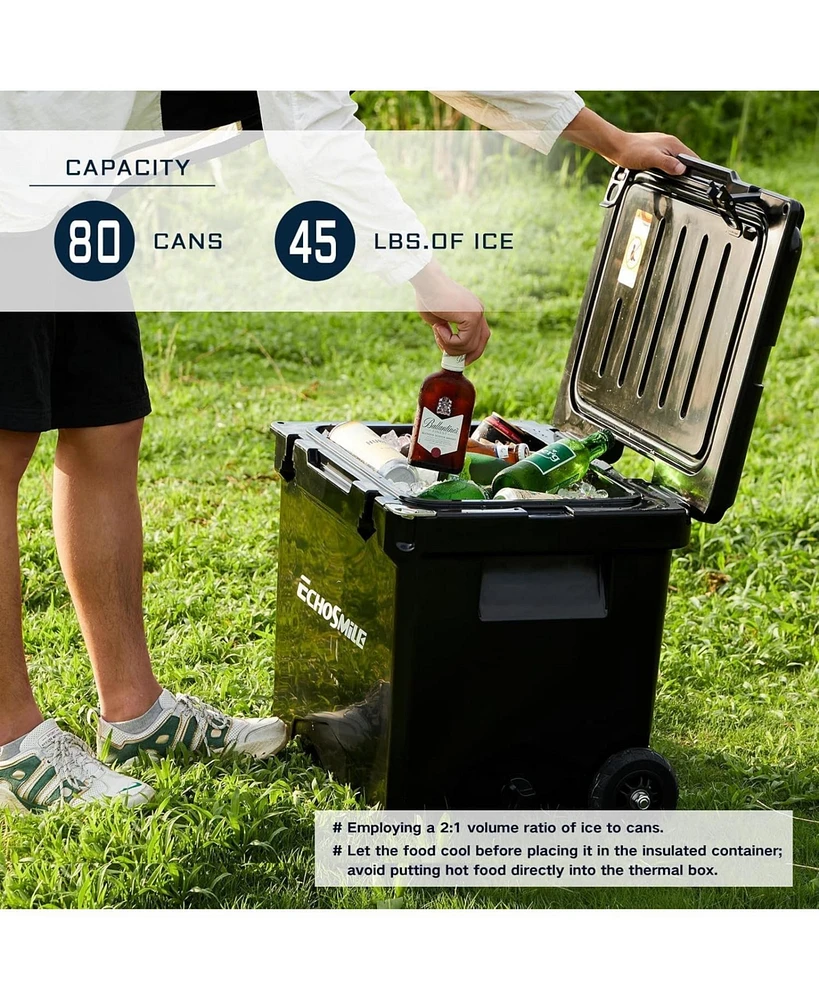 EchoSmile Insulated Portable Cooler 14-45 Qt, Rotomolded Cooler with Sealing Ring, 5 Days Ice Cooler, Lightweight Ice Chest Box, Hard Cooler for Bbq,