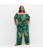 City Chic Plus Size Peta Palm Jumpsuit