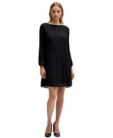Boss by Hugo Women's Plisse Pleats Regular-Fit Crew-Neck Dress