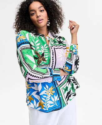 I.n.c. International Concepts Plus Size Mixed-Print Blouse, Exclusively at Macy's
