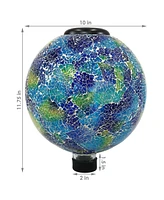 Glass Mosaic Garden Gazing Globe with Solar Light - 10" Blue